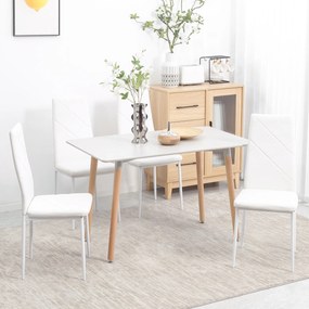 Set 4 scaune bucatarie HOMCOM cu spatar inalt, scaune moderne din piele artificiala si otel, 41x50x97cm, alb | Aosom Romania