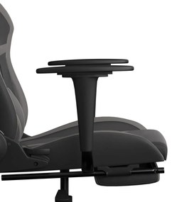 Scaun de gaming cu masaj suport picioare, negru gri, piele eco 1, negru si gri, Cu suport de picioare