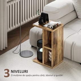 HOMCOM Măsuță de Living în Formă de C cu 3 Etajere și 2 Compartimente Maro | Aosom Romania