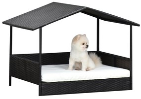 PawHut Pat Ratan pentru Câini cu Acoperiș pentru Exterior, Pat ridicat pentru câini mici și medii, Pat răcoros pentru Animale de Companie cu Cadru din Metal, Pat pentru Exterior, 69 x 98 x 70 cm, Cafea-Brun | Aosom Romania