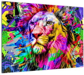 Tablou pe sticlă - 3D imaginea leului (70x50 cm)