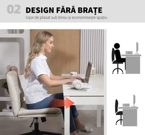 Scaun de Birou HOMCOM, Reglabil, Înclinabil și Rotativ, din Chenille și Oțel, 62x67x83-93 cm, Bej | Aosom Romania