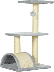 PawHut Copac pentru Pisici cu 3 Nivele cu Covor pentru Zgâriat în Formă de Arc, Copac de Zgâriat, 40x35x72 cm, Gri | Aosom Romania