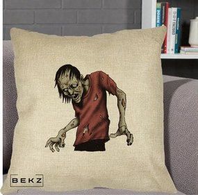 Perna Decorativa Halloween Zombie Infricosator, 40x40 cm, Crem, Husa Detasabila, Perna Inclusa, BEKZ®