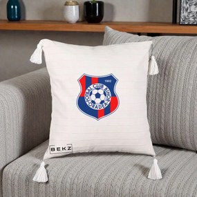 Perna Personalizata FC Bihor Oradea 1902 Fotbal, 40x40 cm, Bej cu Franjuri, Husa Detasabila, Perna Inclusa, BEKZ®