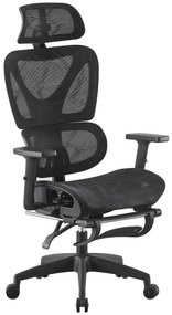 RIGACHAIR PRO Scaun ergonomic, sezut translatie, cotiere 2D, tetiera 2D, recliner 155°, suport picioare, Full Mesh, Negru
