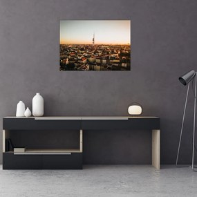 Tablou pe sticlă apusului de soare deasupra orașului Zizkov (70x50 cm)