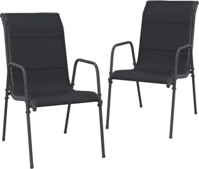 vidaXL Scaune de grădină, 2 buc., negru, oțel și textilenă