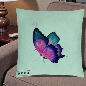 Perna Decorativa Fluture Neon, 40x40 cm, Verde Menta, Husa Detasabila, Perna Inclusa, BEKZ®