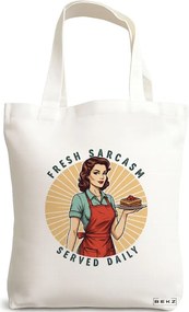 Sacosa de Panza pentru Cumparaturi, Geanta Tote, model Fresh sarcasm served daily 2 38 x 34.5 cm, Alba, BEKZ®