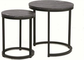 Set 2 masute cafea HOLA, negru cu efect de marmura/negru, PAL laminat/