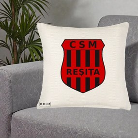 Perna Personalizata CSM Resita Fotbal, 40x40 cm, Crem Reliefat, Husa Detasabila, Perna Inclusa, BEKZ®