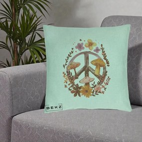 Perna Decorativa Peace Sign Ciuperci Floral, 40x40 cm, Verde Menta, Husa Detasabila, Perna Inclusa, BEKZ®