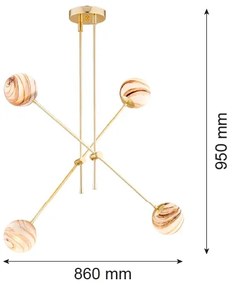 Lustră pe tijă Argon 1840 ABSOS 4xE14/7W/230V auriu