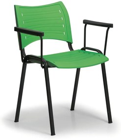 Scaun plastic SMART - picioare negre cu cotiere, verde