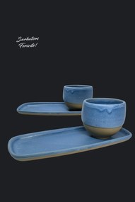 Set Cadou Heritage Albastru Oslo Cafea (2 Pahare Heritage 300ml + 2 Platouri Heritage lungime 22,5cm, latime 10cm)