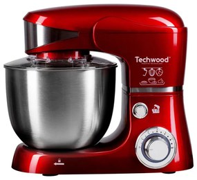 Mixer planetar Techwood TRO-1055, 1000W, 5 litri, 6 viteze, 3 accesorii, Rosu/Inox