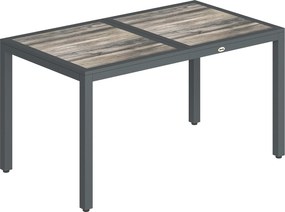 Outsunny Masă de grădină pentru 4–6 persoane, masă de exterior cu blat cu efect de lemn, 140 x 80 x 72 cm, gri închis | Aosom Romania