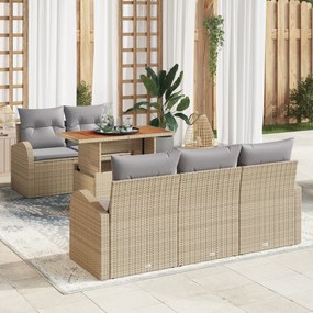 vidaXL Set de Dining pentru Grădină 6 Piese cu Perne Bej Ratan Poli Acacia