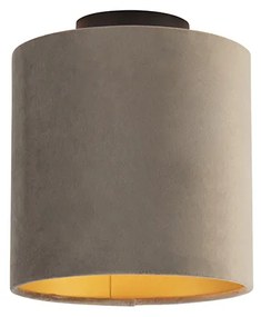 Plafoniera cu abajur din catifea taupe cu auriu 20 cm - Combi negru