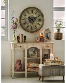 Consola alba, din lemn, 2 sertare, aspect vintage, Chantrelle
