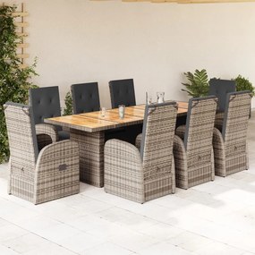 3277592 vidaXL Set mobilier grădină cu perne, 9 piese, gri, poliratan