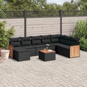 3260333 vidaXL Set mobilier de grădină cu perne, 9 piese, negru, poliratan