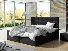 Pat matrimonial Boxspring 160 cm Cinara (piele ecologică soft 011 (Negru). 1054107