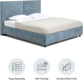 Pat matrimonial albastru tapițat cu spațiu de depozitare cu somieră 160x200 cm Myra Bold – Bonami Selection