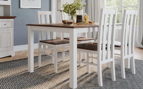 Set lemn masiv nuc Dining Linea 6 Scaune și Masă Extensibilă Alb-