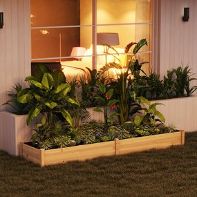 Outsunny Pat Ridicat pentru Cultivat Legume, Lada din Lemn de Brad cu Fund Deschis și Compartimente, 76x30x155 cm, Alb | Aosom Romania