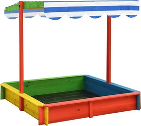 vidaXL Cutie de nisip cu acoperiș ajustabil, multicolor lemn brad UV50