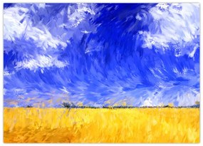 Tablou pe sticlă - Pictură în ulei, câmp auriu (70x50 cm)