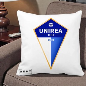 Perna Personalizata Unirea Dej 1921 Fotbal, 40x40 cm, Alba Mata, Husa Detasabila, Perna Inclusa, BEKZ®