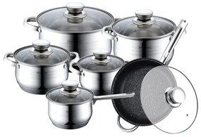 Set oale inox si tigaie inox marmorata antiaderenta, cu capace de sticla, 12 piese Royalty Line RL 1231M