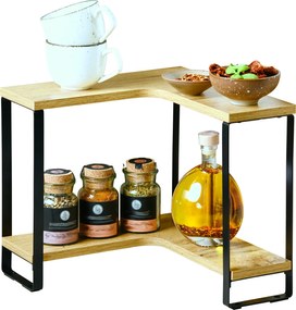 Raft bucatarie coltar cu polite din lemn, 30 x 30 x 28 cm