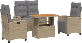 vidaXL Set canapele de grădină, 4 piese, cu perne, bej, poliratan