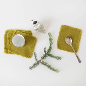 Set 4 suporturi pentru pahare din in Linen Tales Classic, 10 x 10 cm, verde