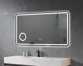 Oglinda baie, Multifunțtională, Iluminare LED Touch, Sistem Dezaburire, Ceas încoporat, Oglindă de Marire, ramă aluminiu, 110x60 cm, S-3500B