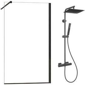 Pachet paravan dus Walk-In Fluminia Foxy negru 90x200 cm si coloana de dus Invena Svart negru