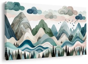 Tablou peisaj montan colorat cu pădure