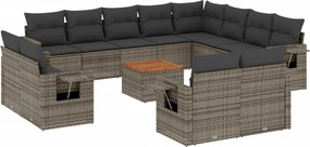 vidaXL Set mobilier de grădină cu perne, 13 piese, gri, poliratan