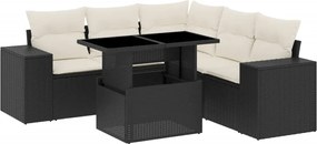 vidaXL Set mobilier de grădină cu perne, 6 piese, negru, poliratan