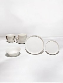 Set Farfurii 18 piese Casablanca ALB MAT ( 6 Farfurii Mari25cm, 6 Farfurii Desert 20cm, 6 Boluri 450ml) - Ceramica Manuala
