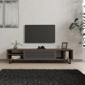 Comoda tv Maira pentru living culoare nuc si antracit 160 cm
