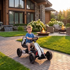 HOMCOM Go-Kart Electric Pentru Copii 3-8 Ani, 3-5 Km/h, Alb | Aosom Romania