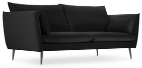 Canapea 3 locuri Agate cu tapiterie din catifea, picioare din metal negru, negru