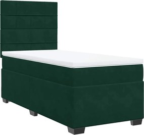 vidaXL Pat box spring cu saltea, verde închis, 90x200 cm, catifea