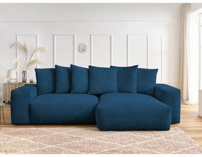 Colțar albastru extensibil/cu spațiu de depozitare cu tapițerie din catifea reiată Voltaire – Bobochic Paris