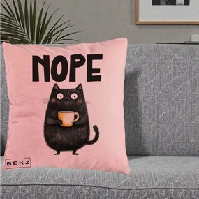 Perna Decorativa NOPE Pisica Neagra Cafea, 40x40 cm, Roz, Husa Detasabila, Perna Inclusa, BEKZ®